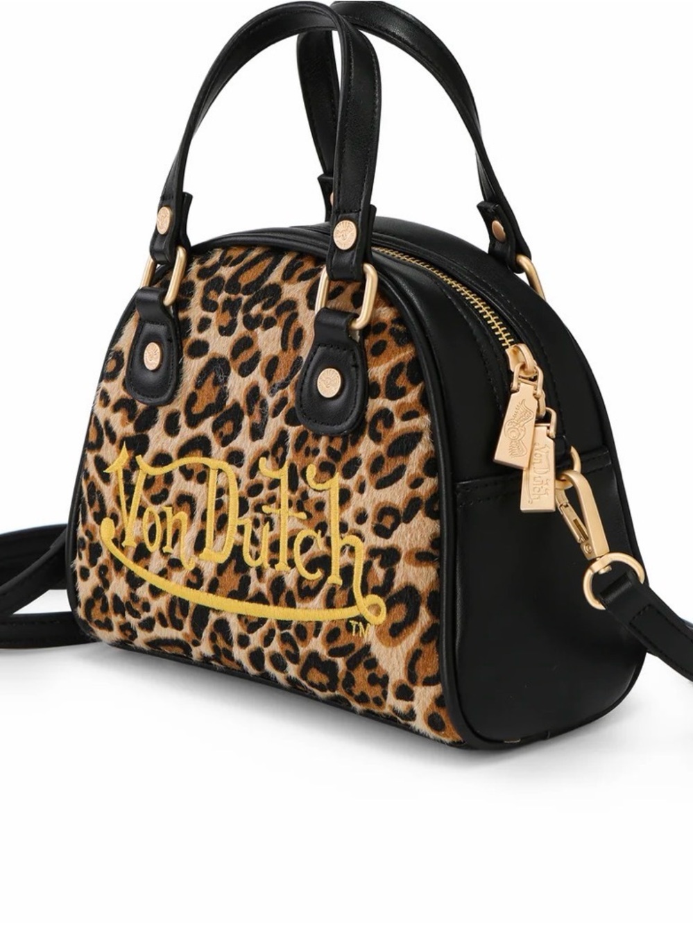 Von Dutch Leopard Print Bowling Bag- Dome Satchel - Black Trim- NEW! - Picture 2 of 6